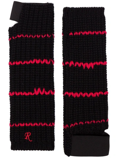 Shop Raf Simons Embroidered Cuff Fingerless Wool Gloves - Black