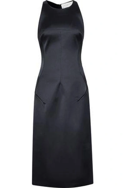 Shop Esteban Cortazar Woman Metallic Tulle-paneled Satin Dress Navy