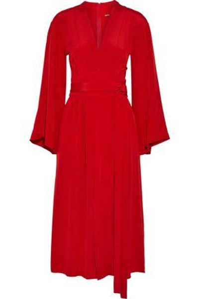 Shop Adam Lippes Woman Wrap-effect Silk-crepe Midi Dress Crimson