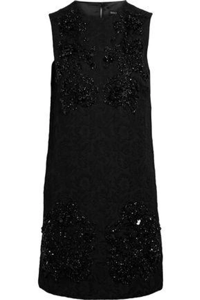 Shop Dolce & Gabbana Woman Bead-embellished Cotton-blend Jacquard Mini Dress Black