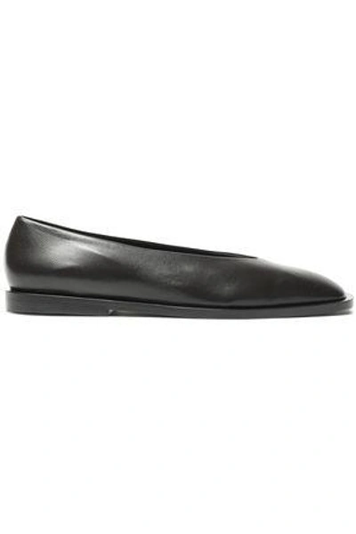 Shop Marni Leather Ballet Flats In Charcoal