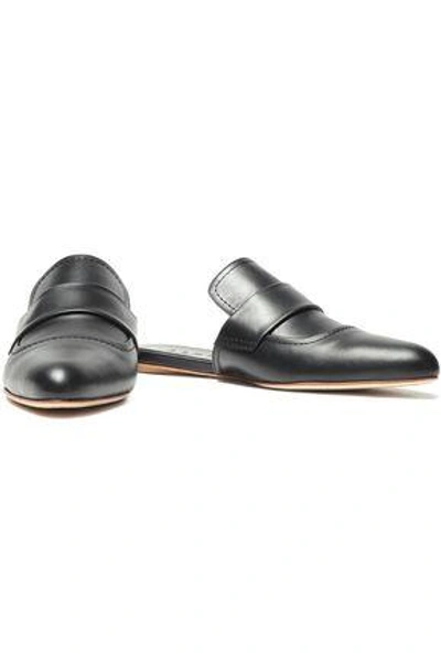 Shop Marni Leather Slippers In Black