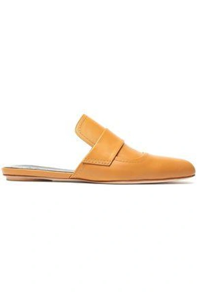 Shop Marni Leather Slippers In Camel