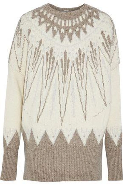 Shop Adam Lippes Woman Merino Wool And Cashmere-blend Jacquard Sweater Cream