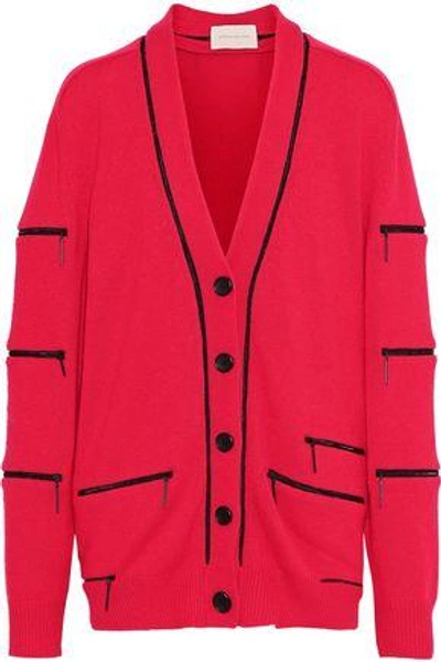 Shop Christopher Kane Woman Zip-detailed Cashmere Cardigan Red