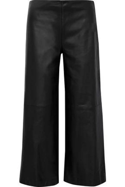 Shop Adam Lippes Cropped Leather Wide-leg Pants In Black