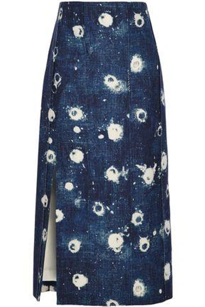 Shop Adam Lippes Woman Bleached Denim Midi Skirt Dark Denim