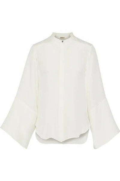 Shop Adam Lippes Woman Silk Crepe De Chine Blouse Off-white