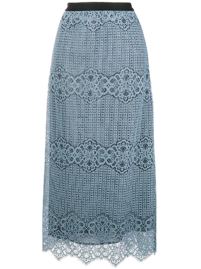 Shop Pinko Lace Overlay Long Skirt In Blue