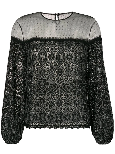 Shop Pinko Panelled Lace Blouse In Black
