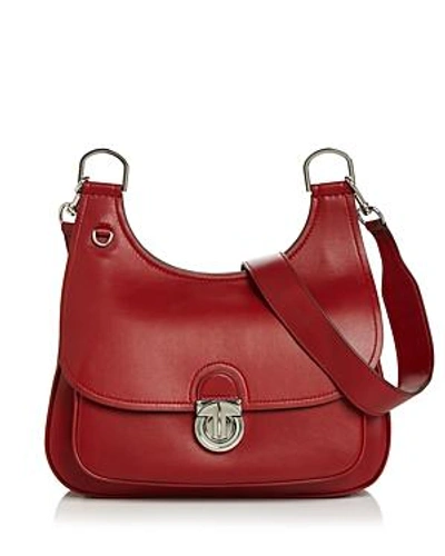 Shop Tory Burch James Medium Leather Saddle Bag In Red/gold