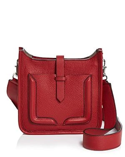 Shop Rebecca Minkoff Feed Mini Leather Crossbody In Scarlet Red/silver