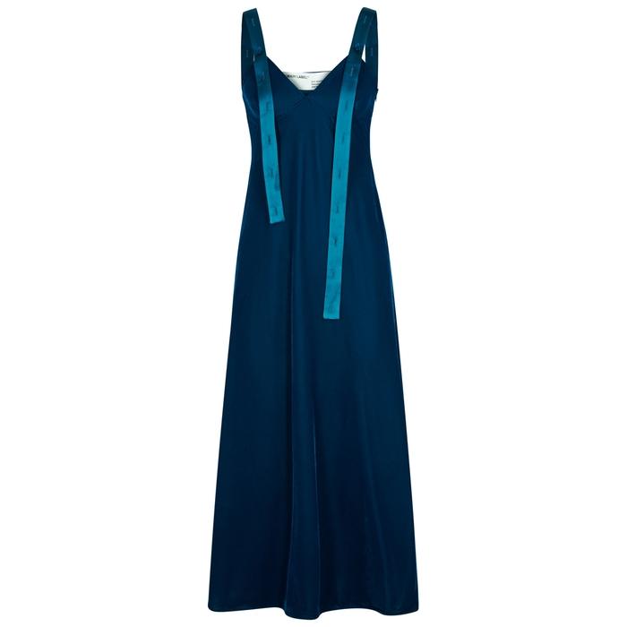 off white blue velvet dress
