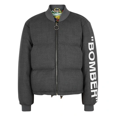 Shop Off-white Charcoal Quilted Wool Bomber Jacket In Grey