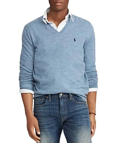 Shop Polo Ralph Lauren Merino Wool V-neck Sweater In Blue