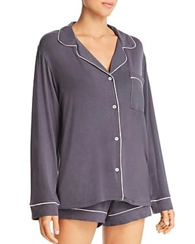 Shop Eberjey Gisele Long Sleeve Short Pajama Set In Graphite/sorbet Pink