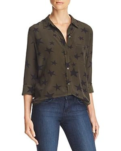 Shop Rails Kate Star Print Silk Shirt In Sage W/ Black Stars