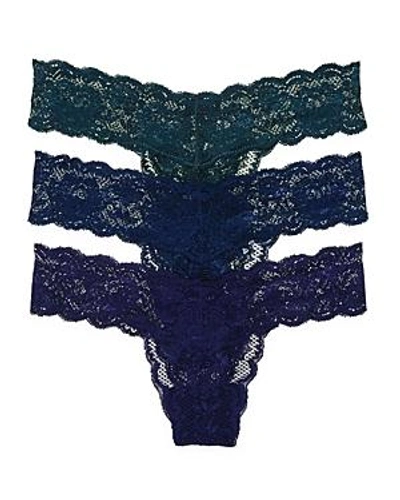 Shop Cosabella Never Say Never Cutie Low-rise Thongs, Set Of 3 In Nocturnal Blue