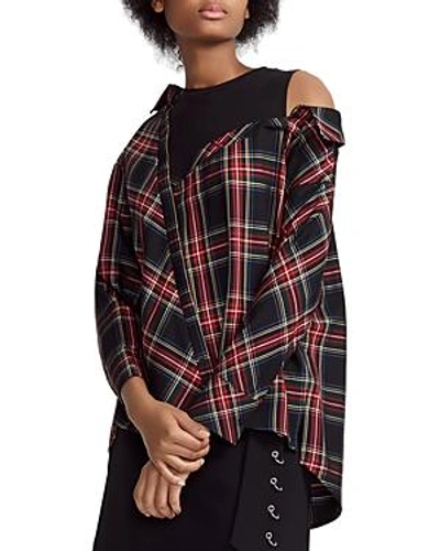 Shop Maje Lazak Deconstructed Tank-inset Plaid Top In Checked