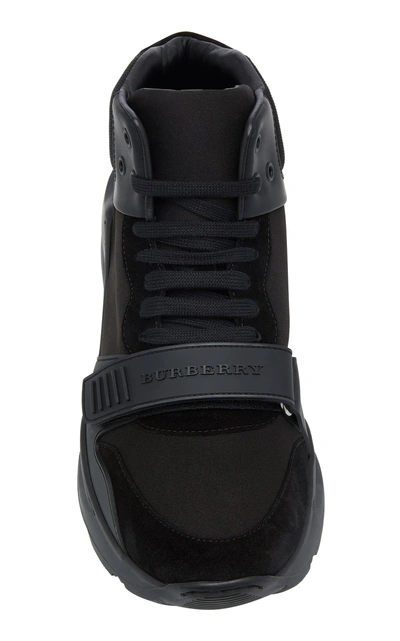 Shop Burberry Paneled Suede Sneakers In Black