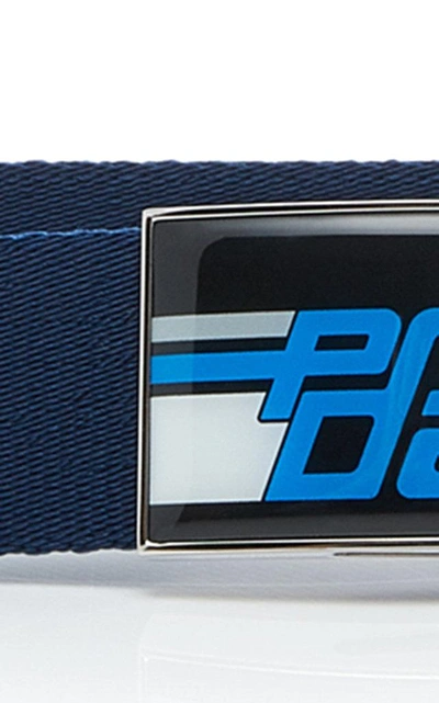 Shop Prada Webbed Logo Belt In Blue
