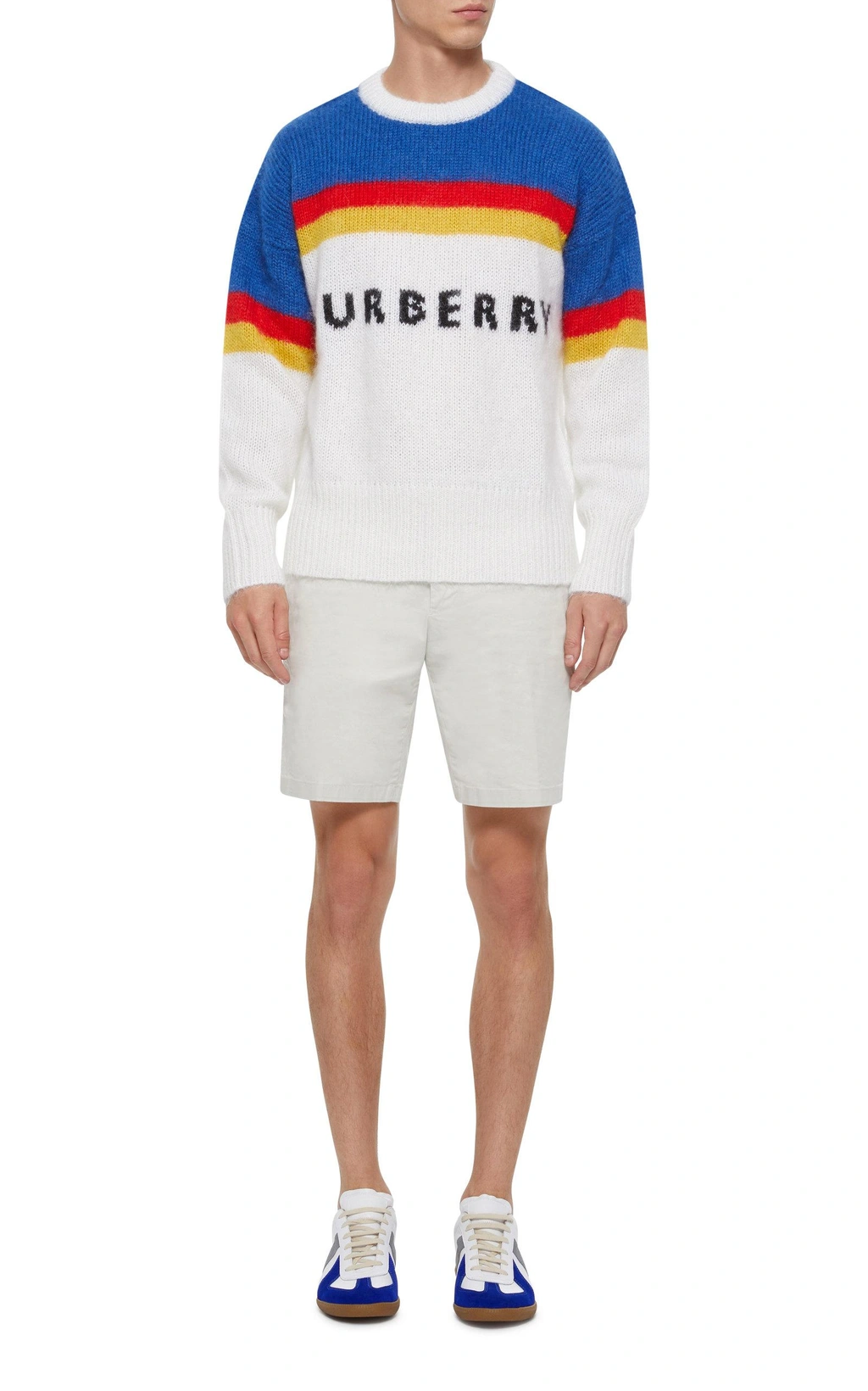 Burberry striped logo intarsia mohair wool blend sweater deals