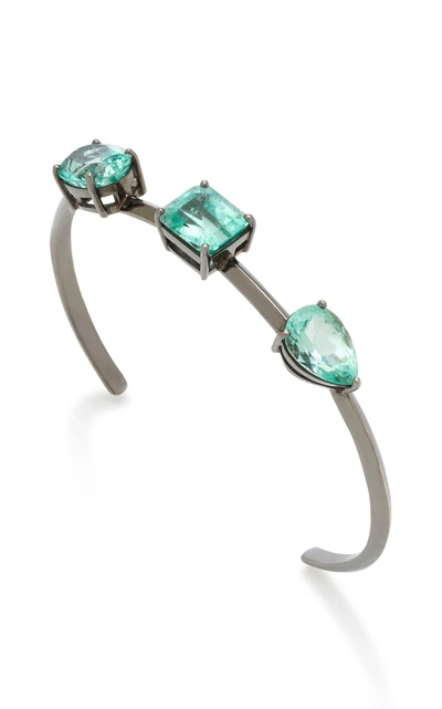 Shop Jack Vartanian Rhodium-plated 18k White Gold Emerald Bracelet In Green