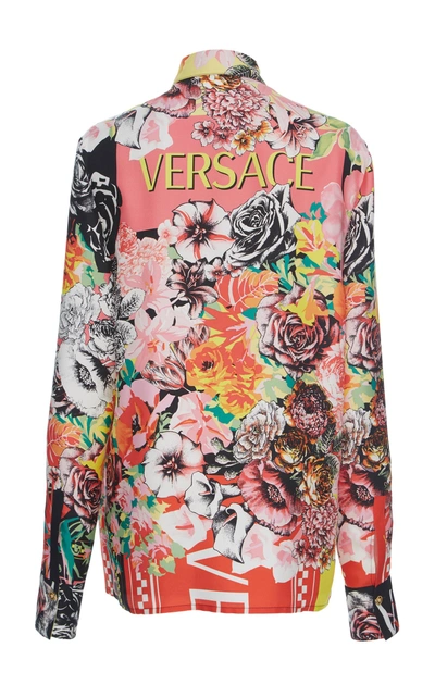 Shop Versace Floral Long-sleeve Silk Shirt In Print