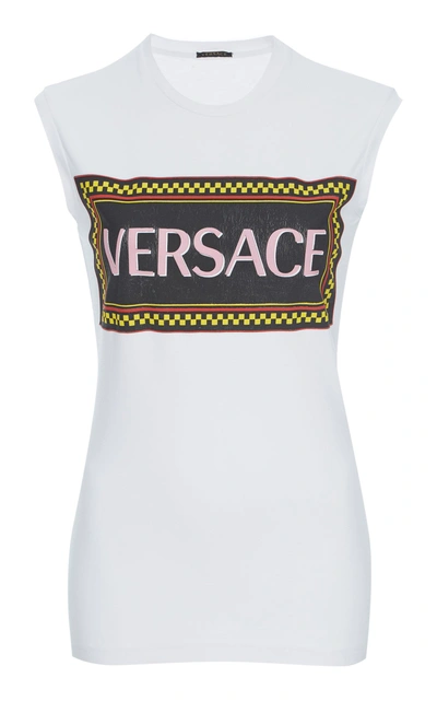 Shop Versace Logo-printed Jersey Tank Top In White
