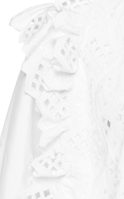 Shop Alberta Ferretti Long Sleeve Eyelet Cotton Blend Mini Dress In White