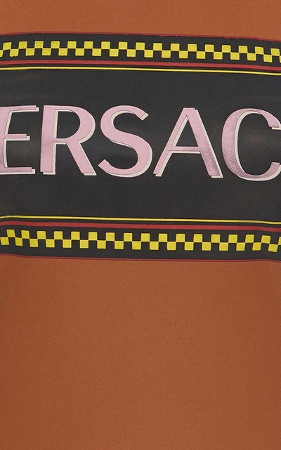 Shop Versace Logo-printed Coated Jersey Tank Top In Brown