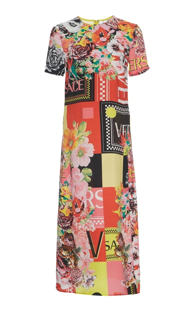 Shop Versace Printed Silk-jacquard Midi Dress