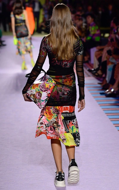 Shop Versace Printed Silk-jacquard Midi Dress