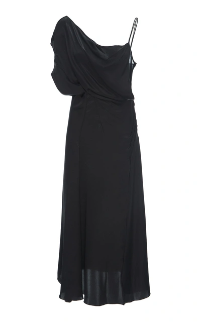 Shop Versace Draped Silk-satin Dress In Black