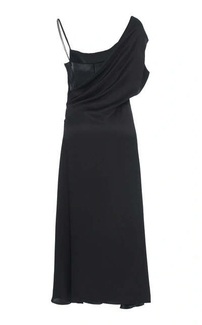 Shop Versace Draped Silk-satin Dress In Black