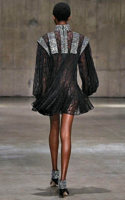 Shop Christopher Kane Ruffled-hem Lace-and-sequin Dress In Black
