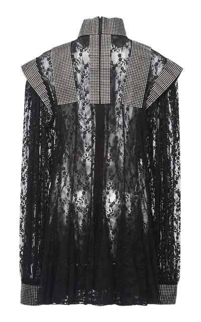 Shop Christopher Kane Ruffled-hem Lace-and-sequin Dress In Black