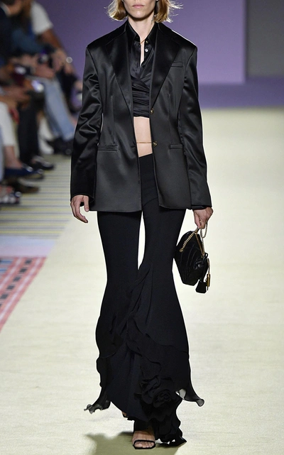 Shop Versace Flared Chiffon Pants In Black