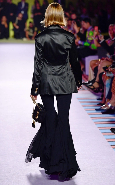 Shop Versace Flared Chiffon Pants In Black