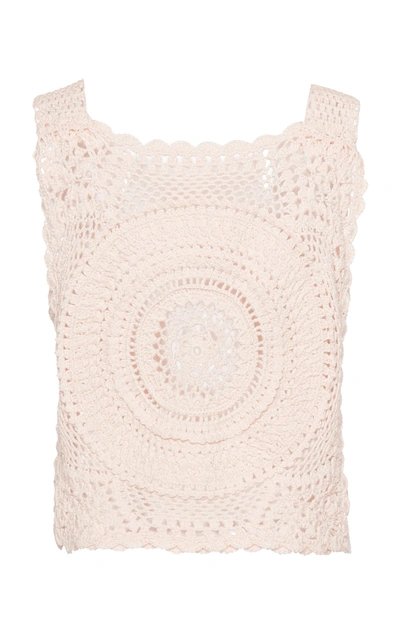 Shop Alberta Ferretti Eyelet Cotton Knit Top In Pink