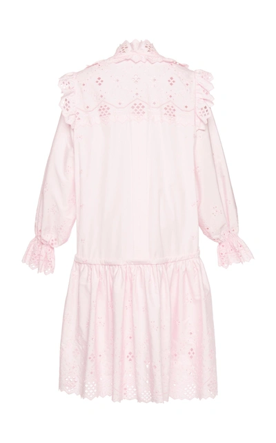 Shop Alberta Ferretti Long Sleeve Eyelet Cotton Blend Mini Dress In Pink