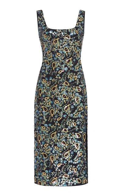 Shop Alexa Chung Embellished Fabric Midi Dress In Print