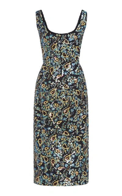 Shop Alexa Chung Embellished Fabric Midi Dress In Print