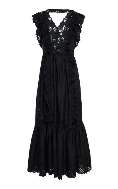Shop Alberta Ferretti Eyelet Maxi Dress In Black