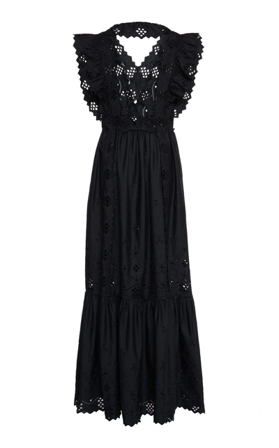 Shop Alberta Ferretti Eyelet Maxi Dress In Black