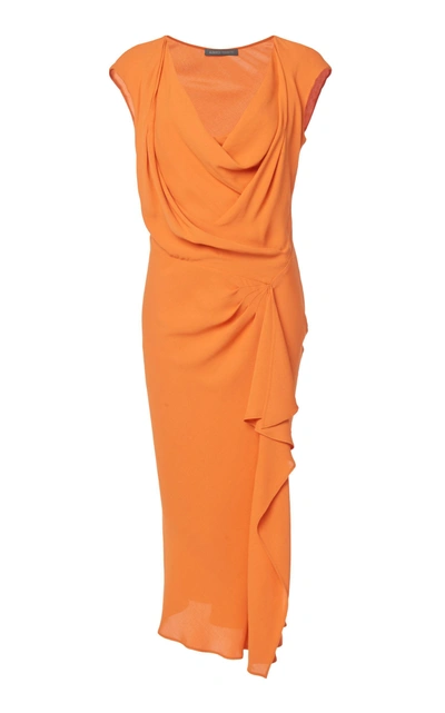 Shop Alberta Ferretti Draped Satin Midi Dress In Orange