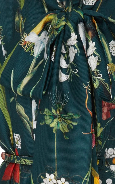 Shop Oscar De La Renta Pussy-bow Floral-print Silk Midi Dress