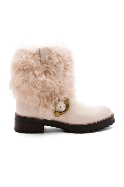 Shop Coach Leighton Fur Bootie In Chalk