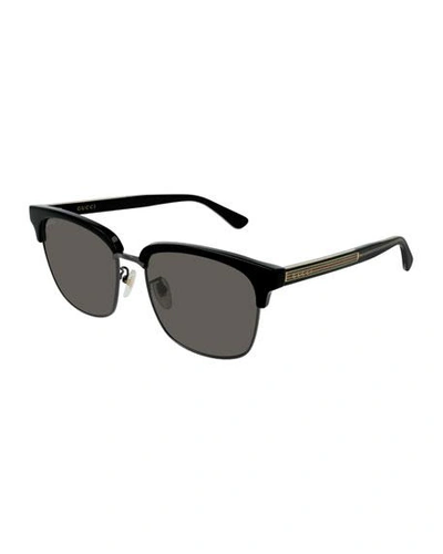 Shop Gucci Men's Gg0382s001m Half-rim Sunglasses In Black