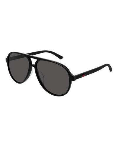 Shop Gucci Men's Gg0423sa001m Acetate Aviator Sunglasses In Black